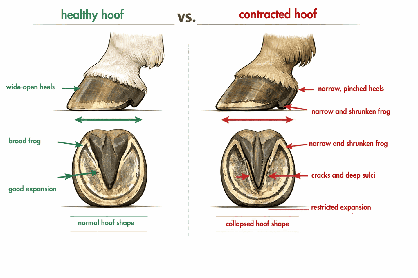 Comparative schema of healthy and contracted hoof Comparative schema of healthy and contracted hoof
