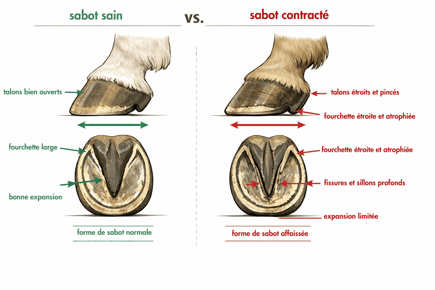 Schéma comparatif sabot sain et sabot contracté Schéma comparatif sabot sain et sabot contracté